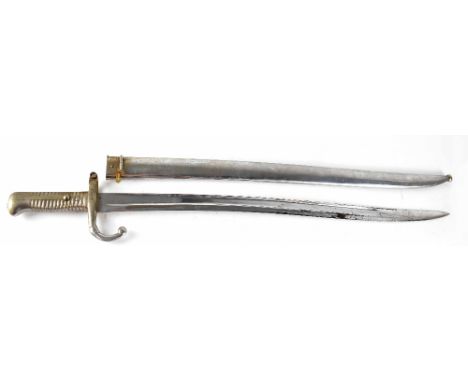 A French chassepot sword bayonet, later modifications and electroplated finish (possibly for ceremonial use). CONDITION REPOR