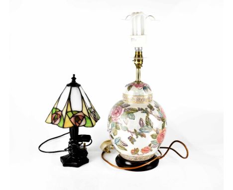 A large baluster table lamp, iridescent ground with floral and foliate gilt-heightened decoration, height 35cm and a small mo