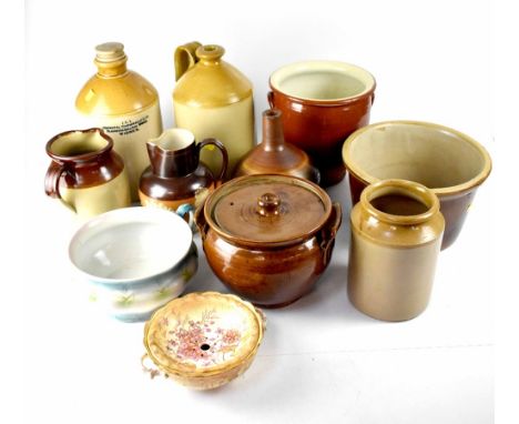 A collection of 19th century stoneware Jugs, flagons, jars, mixing bowl etc to include a 19th century Doulton tavern jug with