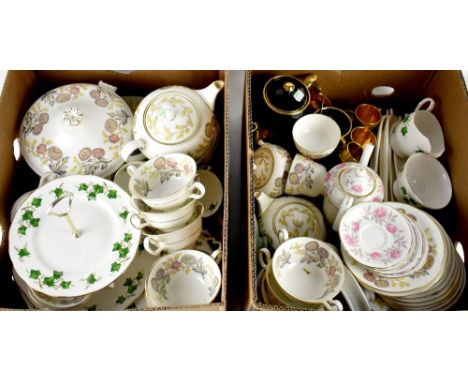 Part tea and coffee sets comprising a Wedgwood 'Lichfield' pattern part tea and dinner set, W4156, a Colclough ivy leaf part 