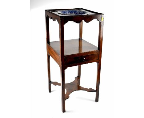 A 19th century mahogany washstand, inset with a Spode Italian pattern pottery bowl to the top with two further holes for beak