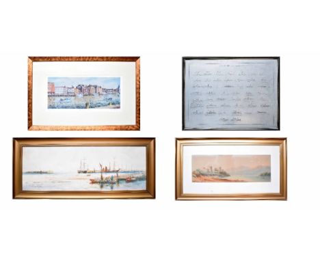 THOMAS SIDNEY; watercolour, 'Low Tide, Ramsgate', sailing ships and fishermen in harbour, 26 x 72cm, indistinctly signed; wat