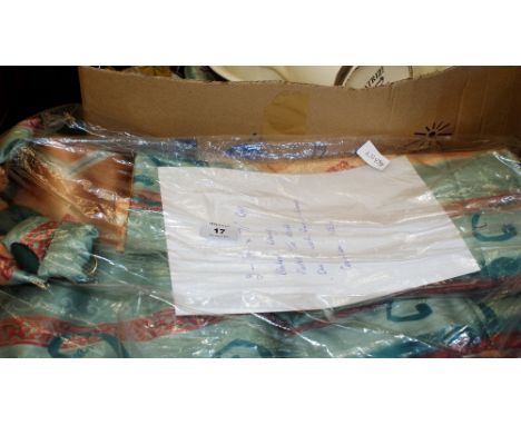 A pair of curtains with plaited tie backs and valance. 71'' drop. As new