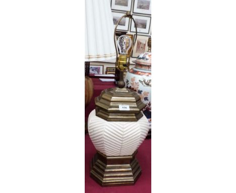 A ceramic and brass table lamp. The base 15'' high 