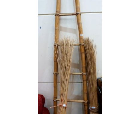 A bamboo cane ladder frame and two bundles of reeds