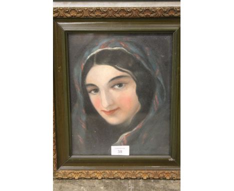 A FRAMED AND GLAZED OIL ON BOARD PORTRAIT STUDY OF A LADY WITH ALTERNATIVE PORTRAIT VERSO ON A MAN RESTING HIS HEAD ON HIS HA