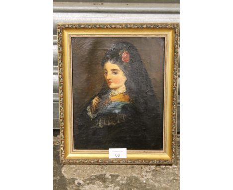 AN ANTIQUE STYLE GILT FRAMED PORTRAIT STUDY OF LADY IN CLASSICAL DRESS, H 25.5 CM BY W 20.5 CM