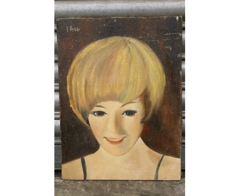 AN UNFRAMED OIL ON CANVAS PORTRAIT STUDY OF A LADY SIGNED UPPER LEFT I.ANS