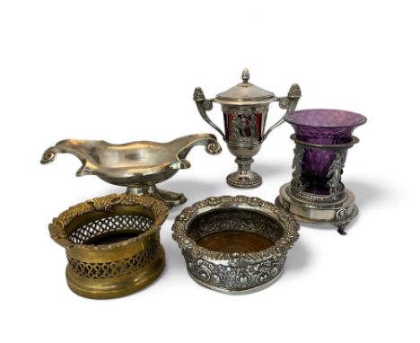 A group of silver and silver plated items
Comprising of an early 19th century French 950 standard silver table stand, togethe