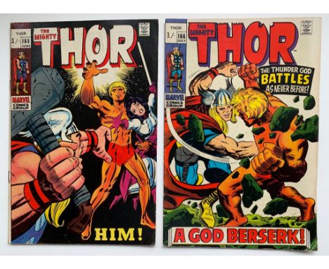 THOR LOT #165, 166 (2 in Lot) - (1969 - MARVEL - Pence Copy - G/VG) - First full appearance of Him (aka Adam Warlock). Watche