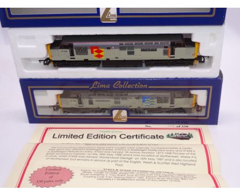 OO GAUGE - A Lima Class 37 diesel locomotive pair, 37423 Sir Murray Morrison, in Distribution sector livery &amp; 37428 David