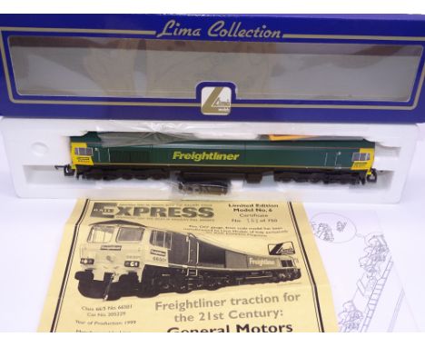 OO GAUGE - A Lima Class 66 diesel locomotive, 66501, in Freightliner livery, #161 of 750 (Rail Express) E in VG box