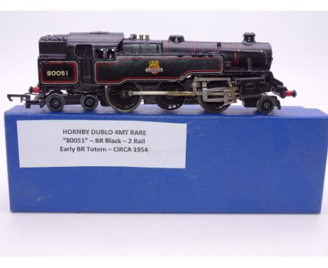 OO GAUGE - A Hornby Dublo 2 rail 4MT tank engine 80051 in early BR black livery. F-G in collector's box