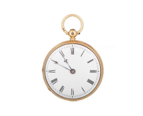 EIGHTEEN CARAT GOLD FOB WATCH, the round dial with Roman hour markers, outer seconds track in black, 44mm case, with engine t