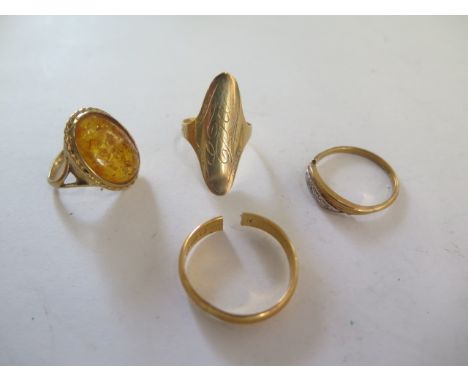 An 18ct ring size P - approx weight 2.3 grams - a cut 22ct ring - approx weight 4.7 grams - and two 9ct ring - approx weight 