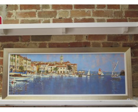A John Hoskins print, Mediterranean Afternoon,&nbsp; in a silvered frame, 54cm x 31cm, in good condition