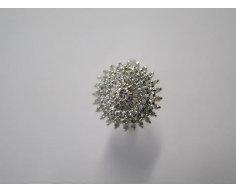 An 18ct White Gold Multi Diamond Cluster Ring, Head size approx. 17mms Diameter, Ring Size approx. O, Diamonds Bright and Liv