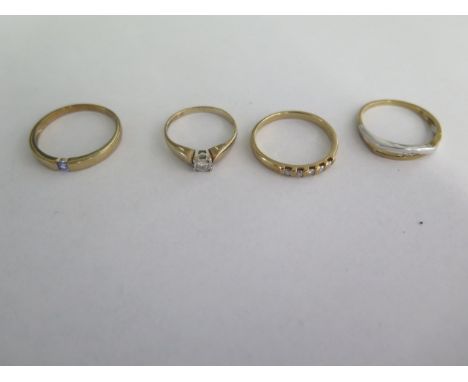 Four 9ct gold rings, sizes M, R, T, approx 7.8 grams, all good 