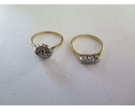 Two 18ct yellow gold diamond rings, size M, approx 4.8 grams 