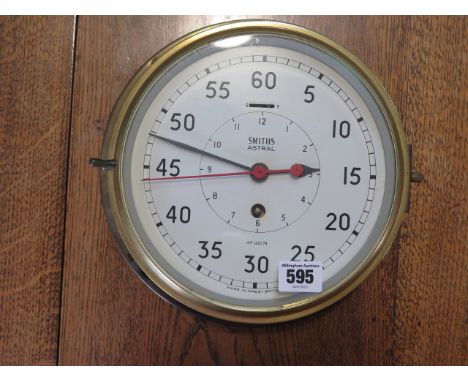 A Smiths Astral brass bulkhead clock, 25cm diameter, 10cm tall, running, good condition 