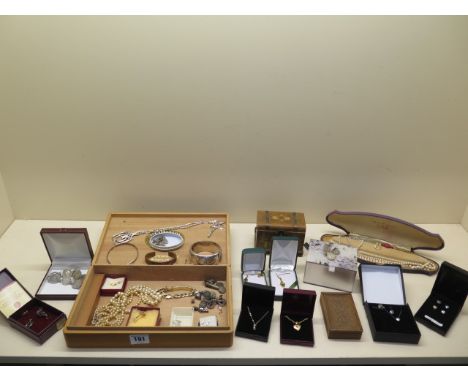 A collection of assorted costume and other jewellery, silver bangle, boxes 