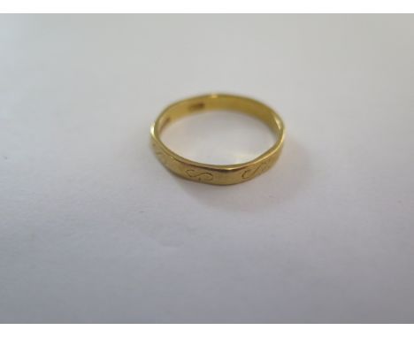 A 22ct band ring, size M, approx 3 grams, some wear but generally good 