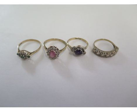 Four 9ct yellow gold rings, sizes L, M, N, O, total approx 8.7 grams 