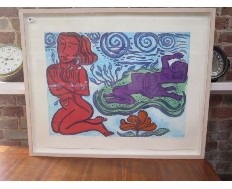 Eileen Cooper RA British painter and print maker - coloured print entitled Secrets 9/35 - signed, dated 98 - frame size 85cm 