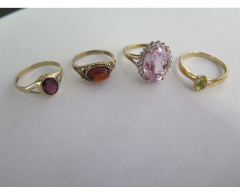 Four 9ct yellow gold rings, sizes M, N, O, R, approx 10.7 grams, all good 