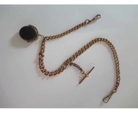 A 9ct yellow gold double Albert graduating yellow gold watch chain with fob, 38cm long, total approx 57 grams, some general u