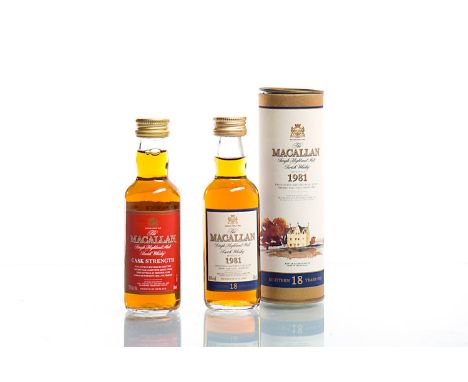 MACALLAN 1981 18 YEARS OLD MINIATURESingle Malt Scotch Whisky. 5cl, 43% volume, in tube. MACALLAN CASK STRENGTHSingle Malt Sc