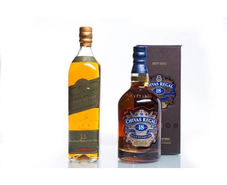 CHIVAS REGAL AGED 18 YEARSBlended Scotch Whisky. 75cl, 40% volume, in carton. JOHNNIE WALKER GREEN LABEL 15 YEAR OLDBlended S