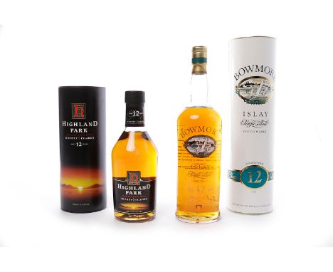 BOWMORE 12 YEARS OLDSingle Malt Scotch Whisky. 1L, 43% volume, in tube. HIGHLAND PARK AGED 12 YEARS - DUMPY BOTTLESingle Malt