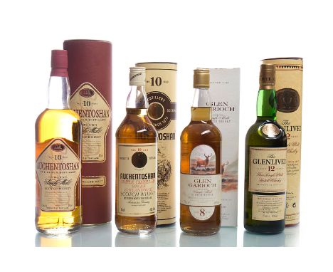 AUCHENTOSHAN 10 YEAR OLDSingle Malt Scotch Whisky. 1L, 43% volume, in tube.GLENLIVET 12 YEAR OLDSingle Malt Scotch Whisky. 70