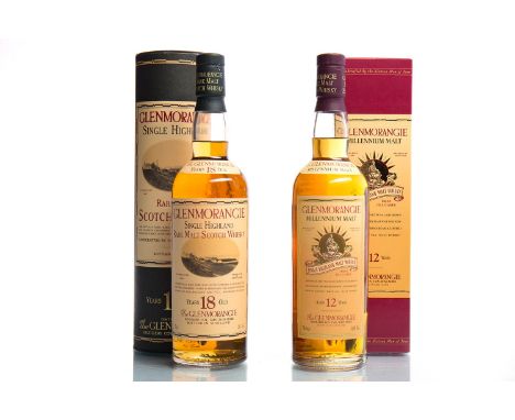 GLENMORANGIE 18 YEARS OLDSingle Malt Scotch Whisky. 70cl, 43% volume, in tube. GLENMORANGIE MILLENNIUM MALT AGED 12 YEARSSing