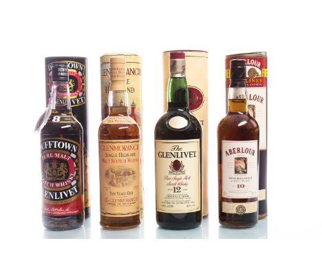 DUFFTOWN-GLENLIVET 8 YEAR OLDSingle Malt Scotch Whisky. Bottled by Arthur Bell & Sons. 75cl, 40° G.G., in tube.GLENMORANGIE 1