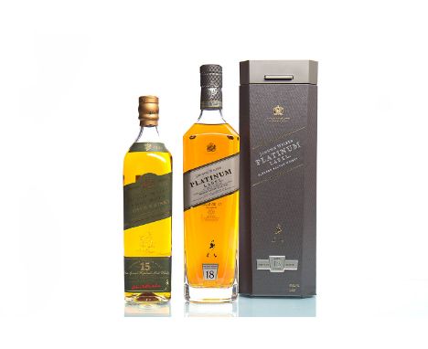 JOHNNIE WALKER GREEN LABEL 15 YEAR OLDBlended Malt Scotch Whisky. 70cl, 43% volume. JOHNNIE WALKER PLATINUM LABEL AGED 18 YEA