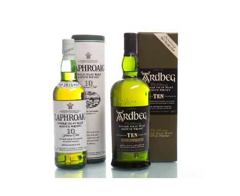 LAPHROAIG 10 YEARS OLDSingle Malt Scotch Whisky. Distilled and bottled in Scotland by D. Johnston & Co. (Laphroaig). 70cl, 40