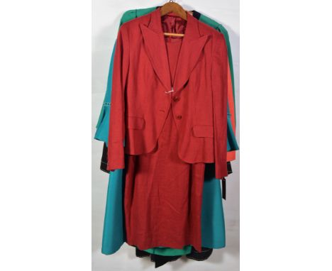 Four vintage dress and jackets, Petite Francaise turquoise dress and jacket, an Elaine Cross salmon pink dress and jacket,  s