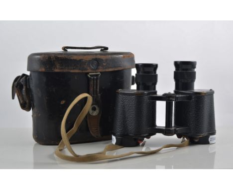 Pair of WW1 German Carl Zeiss Iona binoculars, D.F 8x No 2798, cased, together with a pair of WW2 army issue Taylor Hobson bi