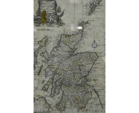 William Kip, after Christopher Saxton, Durham, hand coloured County map, 28cm x 34cm and a map of Scotland after Thomas Bowen