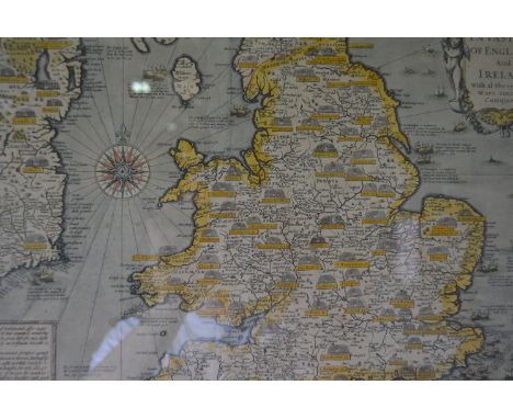 After John Speed, Map, The Invasions of England and Ireland with all their Civil Wars since the Conquest, hand coloured, 40cm