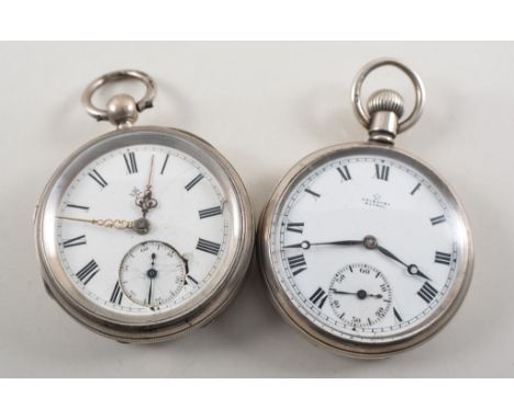 Victorian silver cased open faced pocket watch, case engine turned with strap cartouche enamelled dial with Roman numerals, s