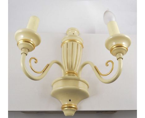 Cream painted five light chandelier, 41cm drop, two matching wall lights, (3).