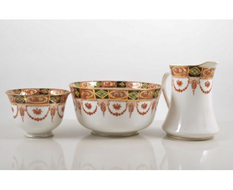 Royal Albert, gilt edge, Ironstone red and blue tea ware, consisting of - 12 saucers, 12 cups 2.5" high, 2 square plates 9" x