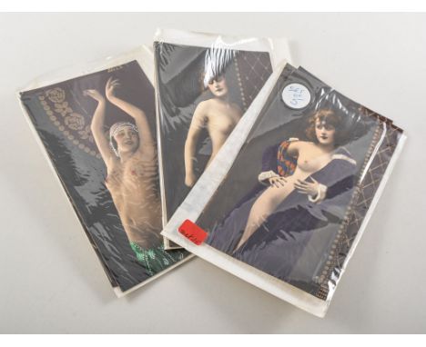 Silk Stevengraph "Victoria" Edwardian topographical postcards, and a collection of 1920s semi nude cards.