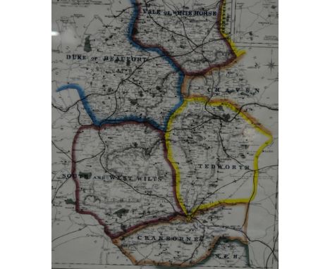 Wiltshire hunting map, racing print "Deception", after Dennis Aldridge "Exponents of the Noble Science".