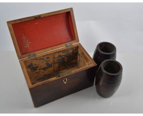 George III mahogany dome top tea caddy, boxwood outlines, lacking interior, width 18cm, a walnut and Tunbridge ware banded bo