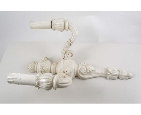 Gilt metal rococo style two branch wall bracket, and a pair of painted two light brackets, (3).