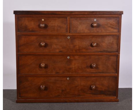 Victorian mahogany chest with mother of pearl button inlay.